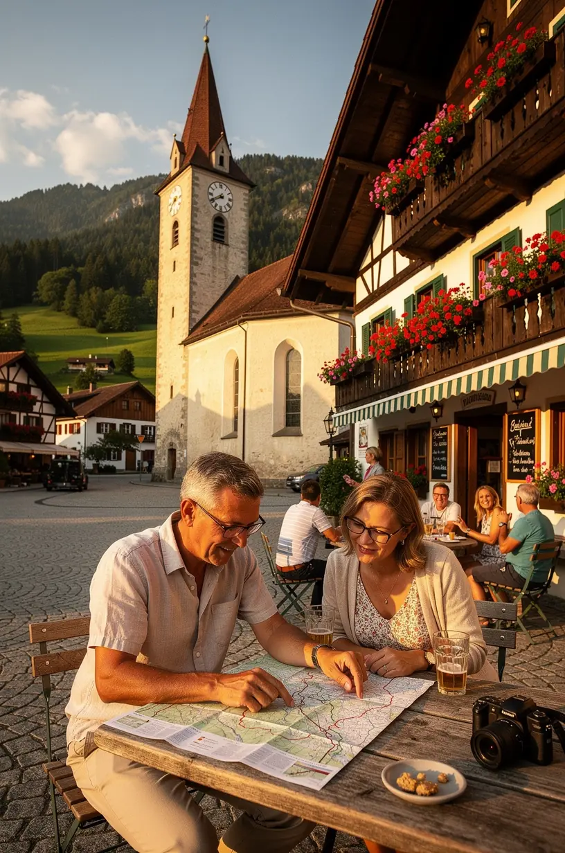 Professioneller Reiseführer erklärt regionale Besonderheiten anhand von Karten und Broschüren.